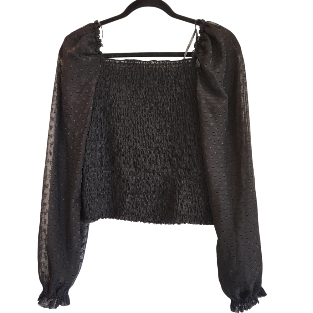 Laundry by Shelli Segal Black Smocked Swiss Dot Long Sleeve Top Size M Coquette